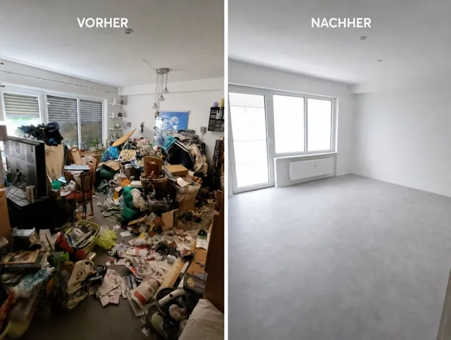 Entrümpelung Kassel, Wohnung vorher stark vermüllt und nachher vollständig geräumt